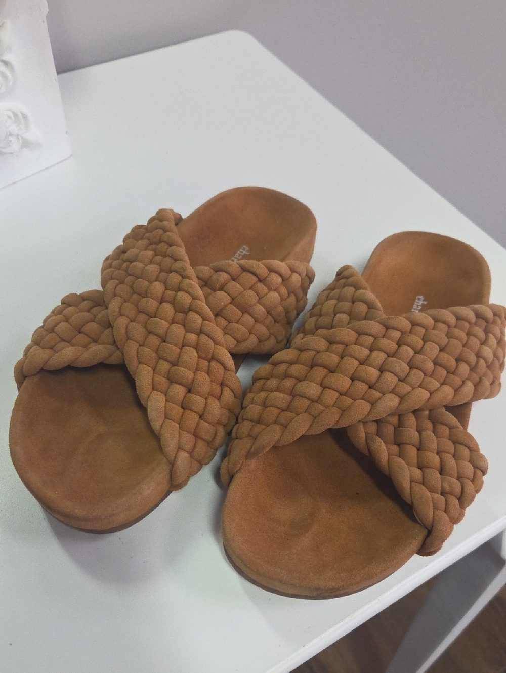 Charles David Braided Crisscross Slide Sandals in Cognac